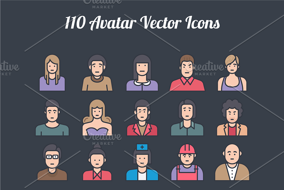 100 Avatar Colored Line Vector Icons