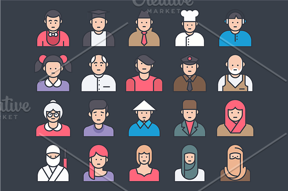 100 Avatar Colored Line Vector Icons in Graphics - product preview 1