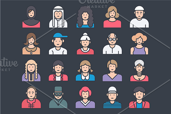100 Avatar Colored Line Vector Icons in Graphics - product preview 2