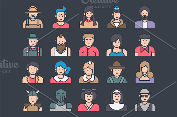 100 Avatar Colored Line Vector Icons in Graphics - product preview 3