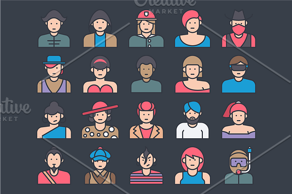 100 Avatar Colored Line Vector Icons in Graphics - product preview 4