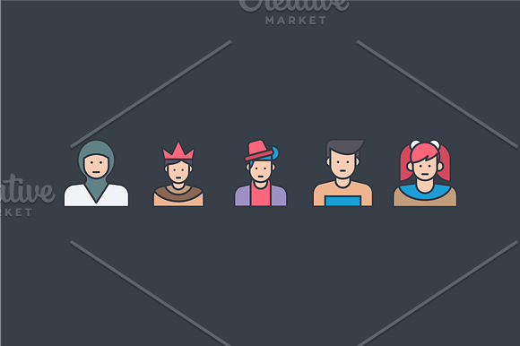 100 Avatar Colored Line Vector Icons in Graphics - product preview 5