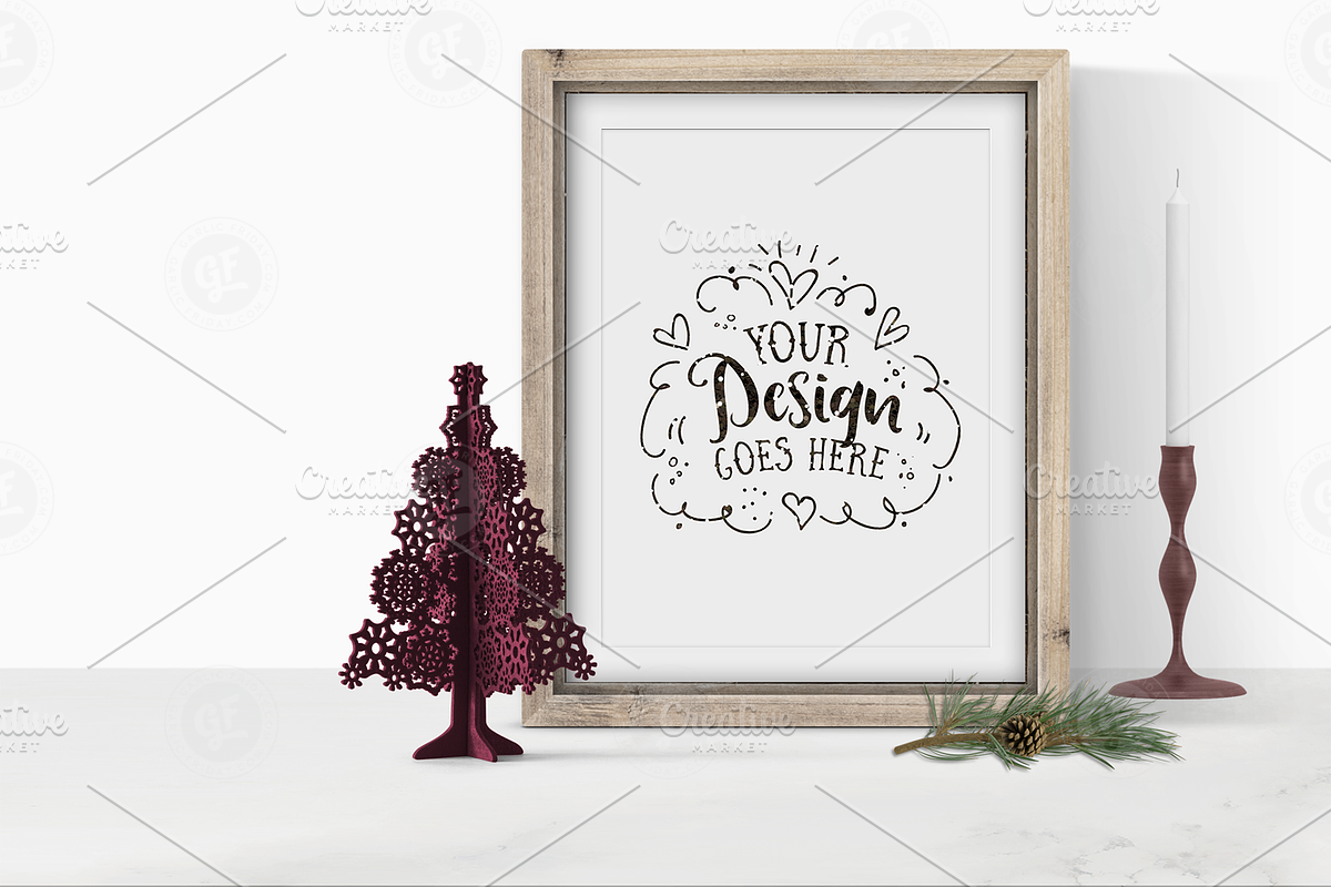 Holiday Mockup with wooden frame in Print Mockups - product preview 8