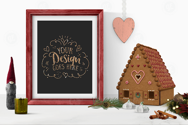 Gingerbread house & frame mockup