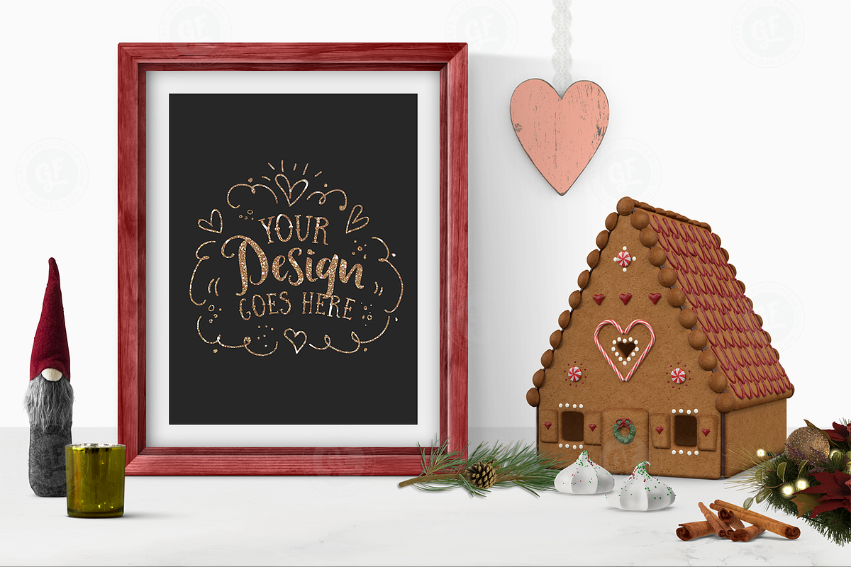 Gingerbread house & frame mockup in Print Mockups - product preview 8