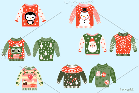 Cute ugly Christmas sweaters clipart in Illustrations - product preview 1