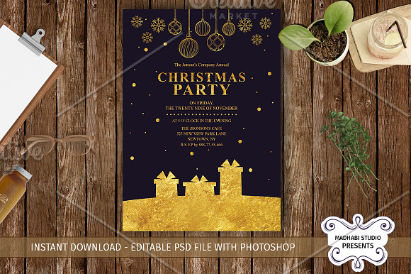 Company Christmas Party Invitations in Card Templates - product preview 2