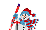 snowman with skis and scarf