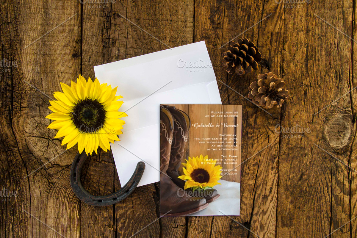 Rustic Sunflower Invitation Mockup 1 in Product Mockups - product preview 8