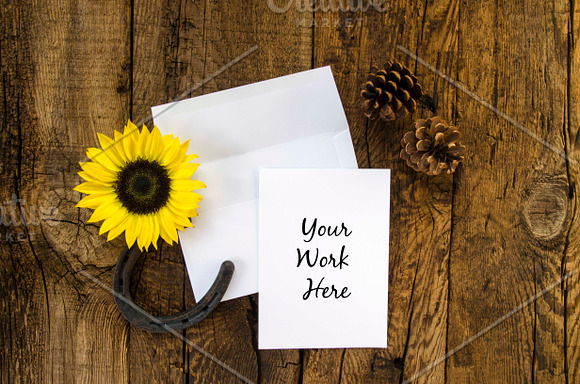 Rustic Sunflower Invitation Mockup 1 in Product Mockups - product preview 1