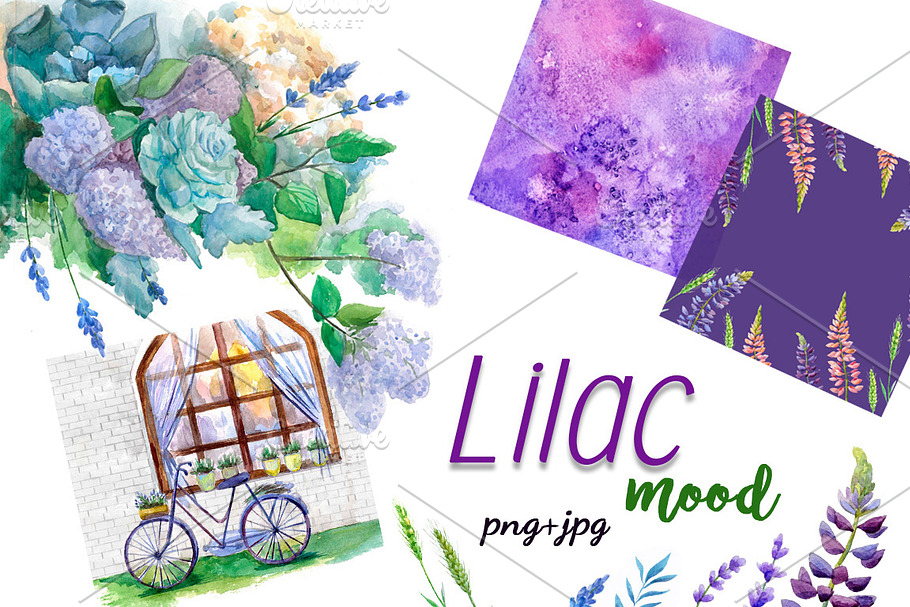Watercolor lavender,lilac flowers. in Illustrations - product preview 8