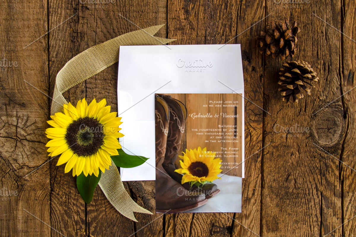 Rustic Sunflower Invitation Mockup 2 in Product Mockups - product preview 8