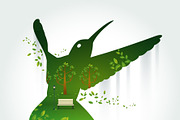Silhouette of hummingbird with park