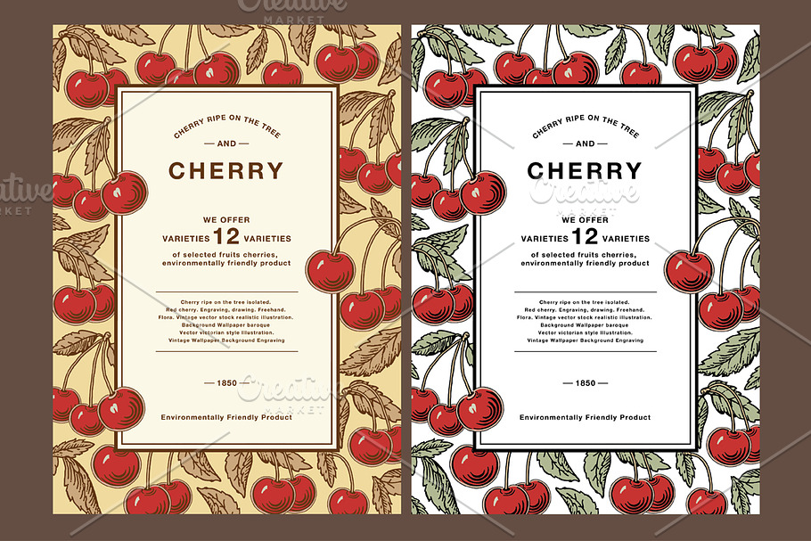 Cherry ripe fruit food Card Frame in Illustrations - product preview 8
