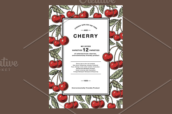 Cherry ripe fruit food Card Frame in Illustrations - product preview 1