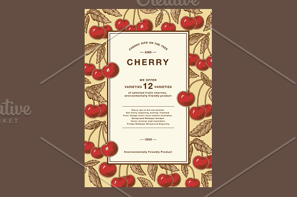 Cherry ripe fruit food Card Frame in Illustrations - product preview 2