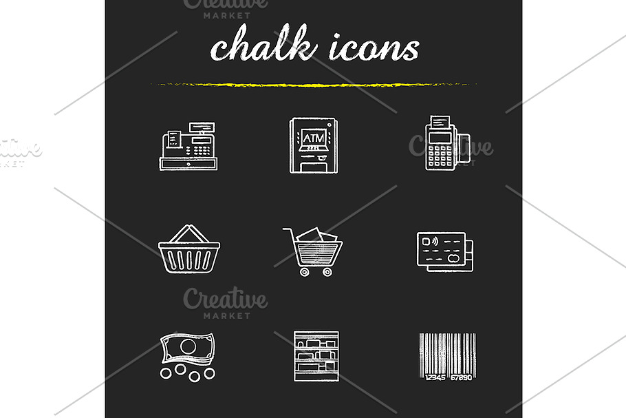 Supermarket. 9 icons. Vector