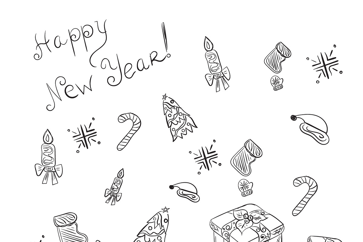 New Year set of icons, sketch in Illustrations - product preview 8
