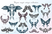 Big set of angel wings,hand drawn
