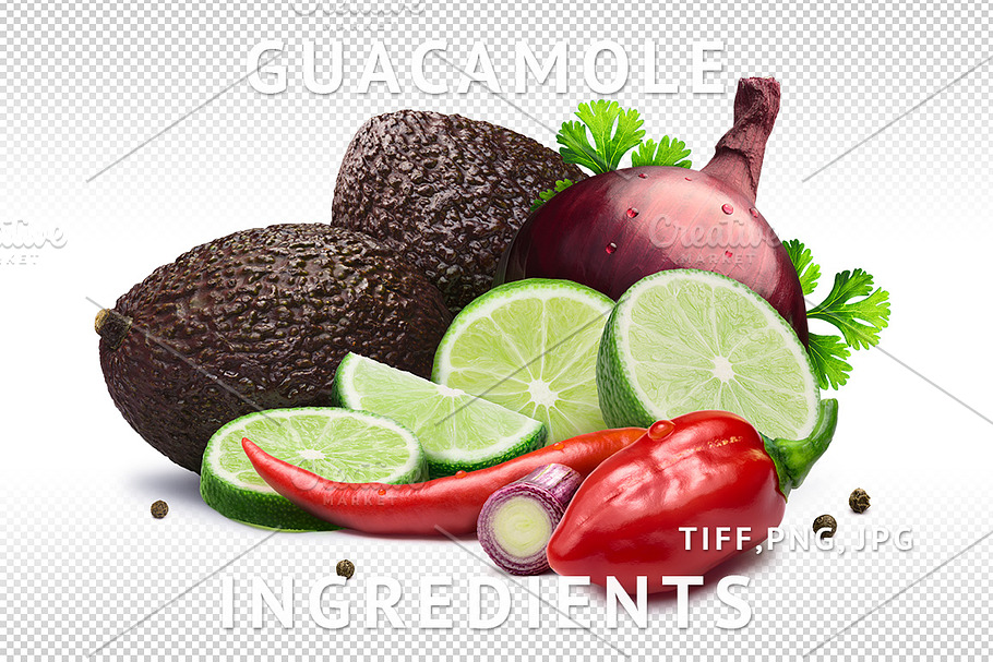 Colorful Guacamole ingredients