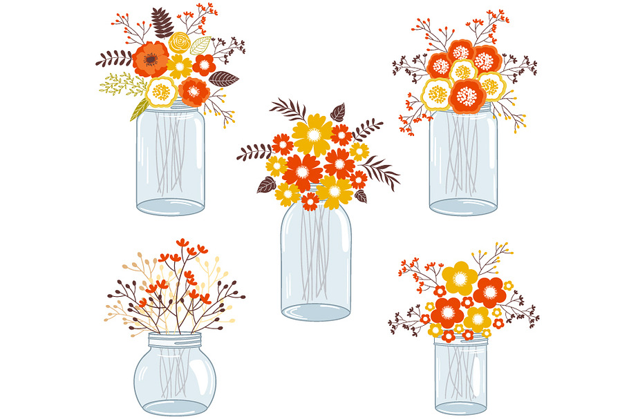 Fall Flowers in Mason Jars