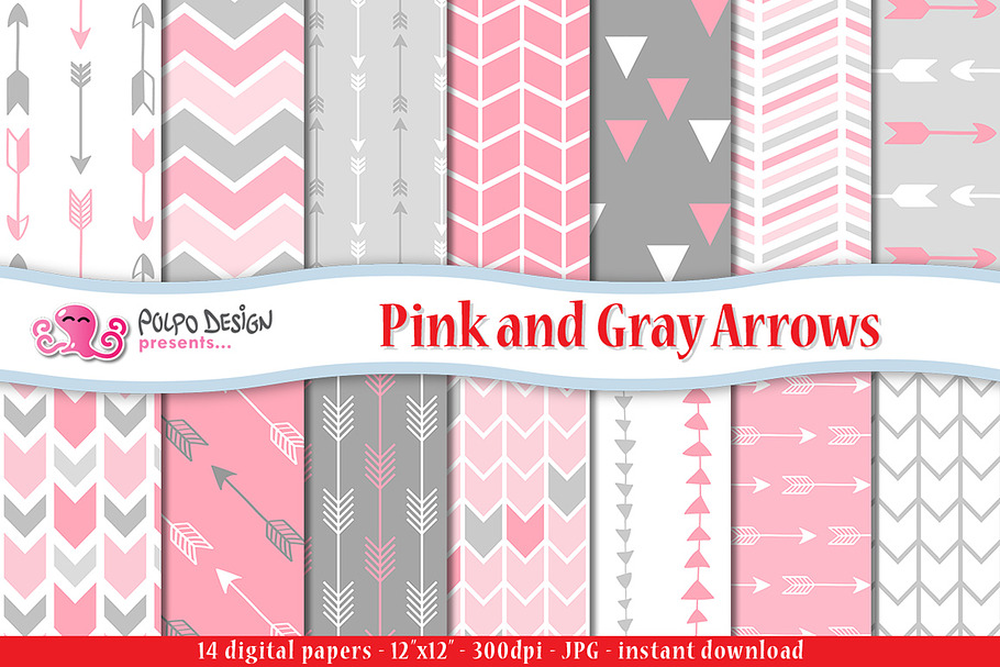 Pink and Gray Arrows Digital Paper