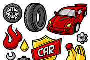 Set of car repair service objects.