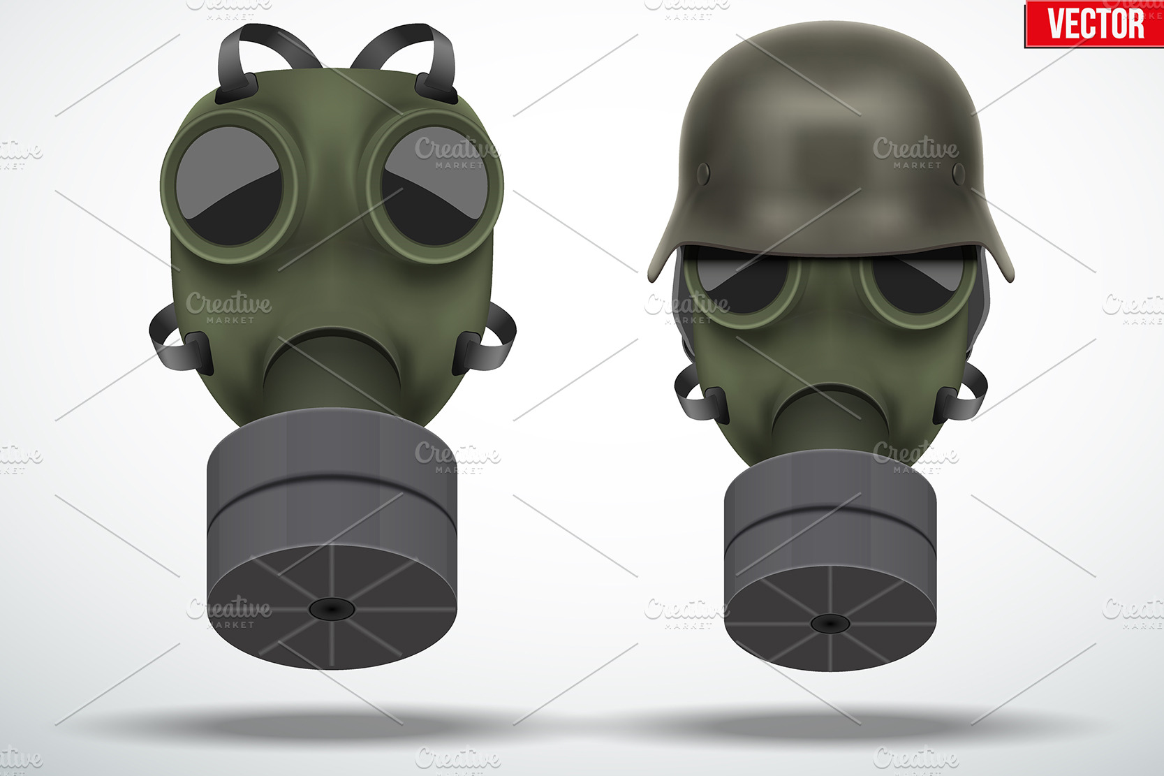 Download Set of vintage military gas mask ~ Illustrations ...