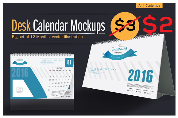 Desk Calendar 2016 Mockups  in Print Mockups - product preview 4