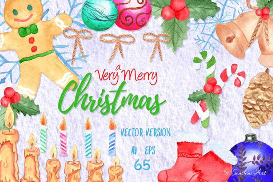 Vector Watercolor Christmas Clip Art in Illustrations - product preview 8