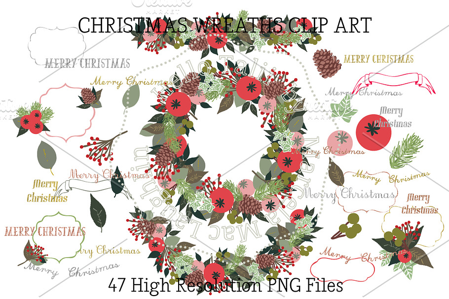 Christmas Wreath Clip Art in Illustrations - product preview 8