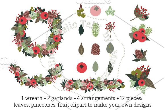 Christmas Wreath Clip Art in Illustrations - product preview 2