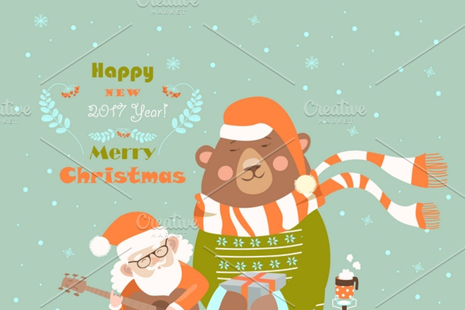 Santa playing guitar for the bear in Illustrations - product preview 8
