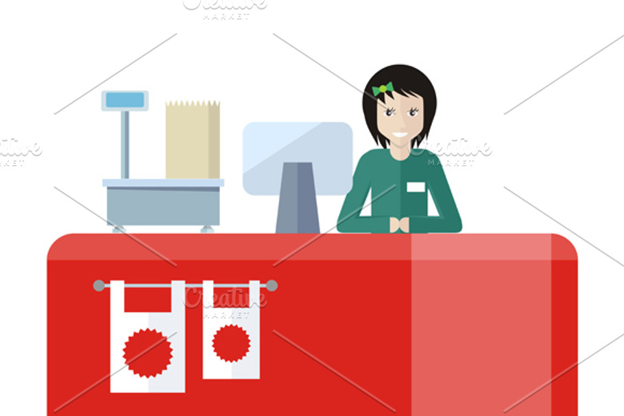 Shop Assistant Sitting in Illustrations - product preview 8