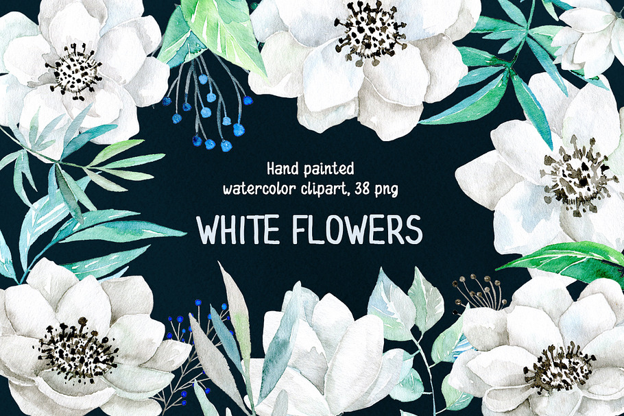 Watercolor white flowers 38 png in Graphics - product preview 8