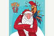 Santa Claus with rooster on shoulder