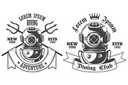 Set of 4 vintage diving emblems