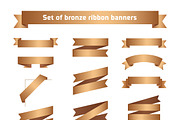 Bronze ribbon banners set. Tapes.