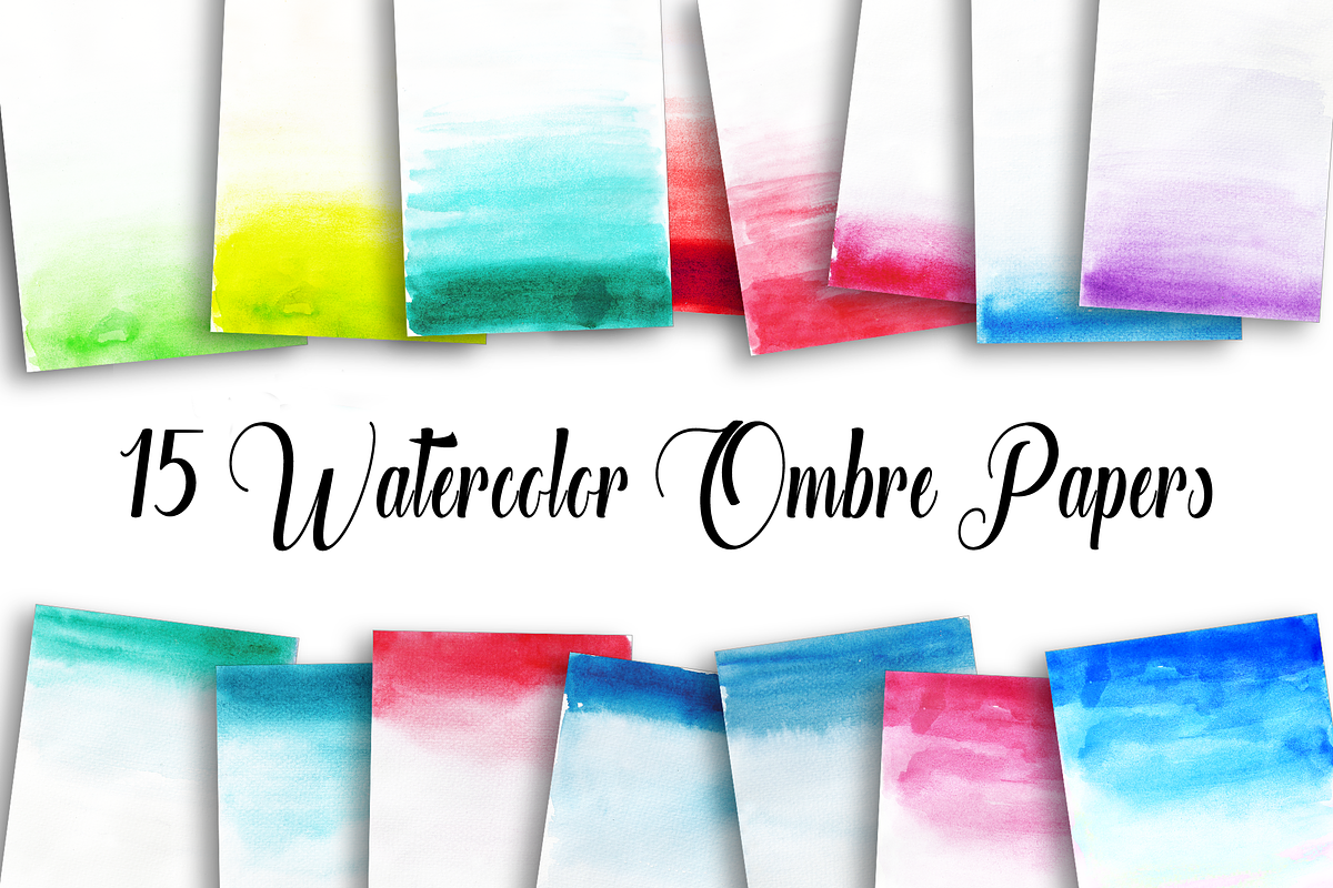 15 Watercolor Ombre Papers in Textures - product preview 8