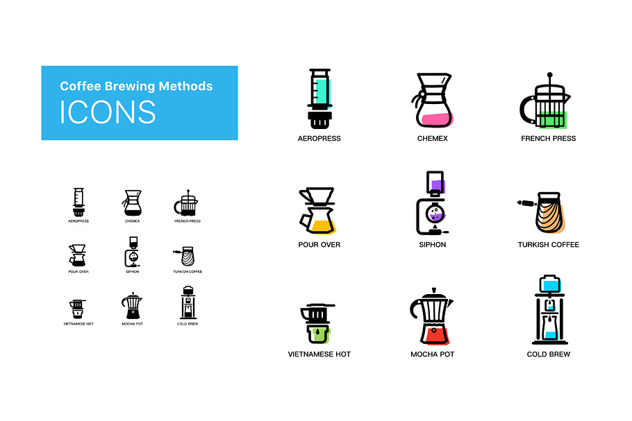 Coffee Brewing Methods - icons