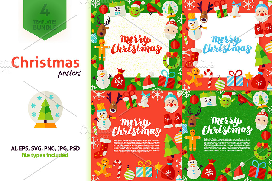 Merry Christmas Greeting Posters in Illustrations - product preview 8