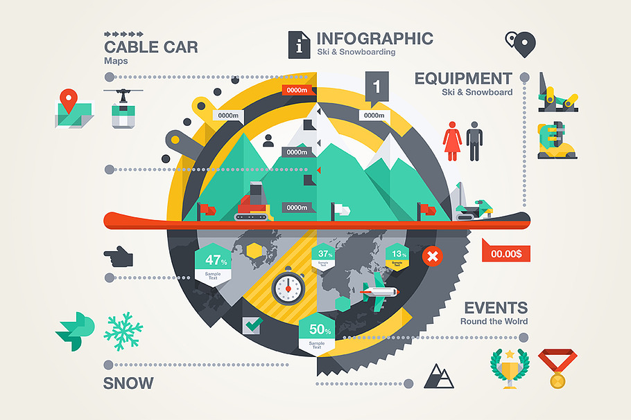 Ski &Snowboarding Infographic in Infographic Icons - product preview 8