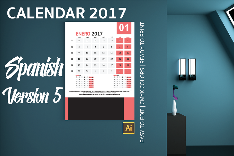 Spanish Wall Calendar 2017 Version 5 in Templates - product preview 8