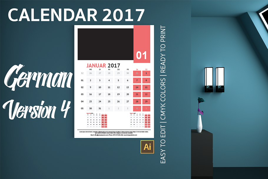 German Wall Calendar 2017 Version 4 in Templates - product preview 8