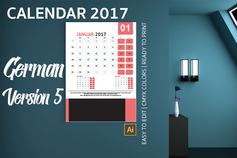 German Wall Calendar 2017 Version 5