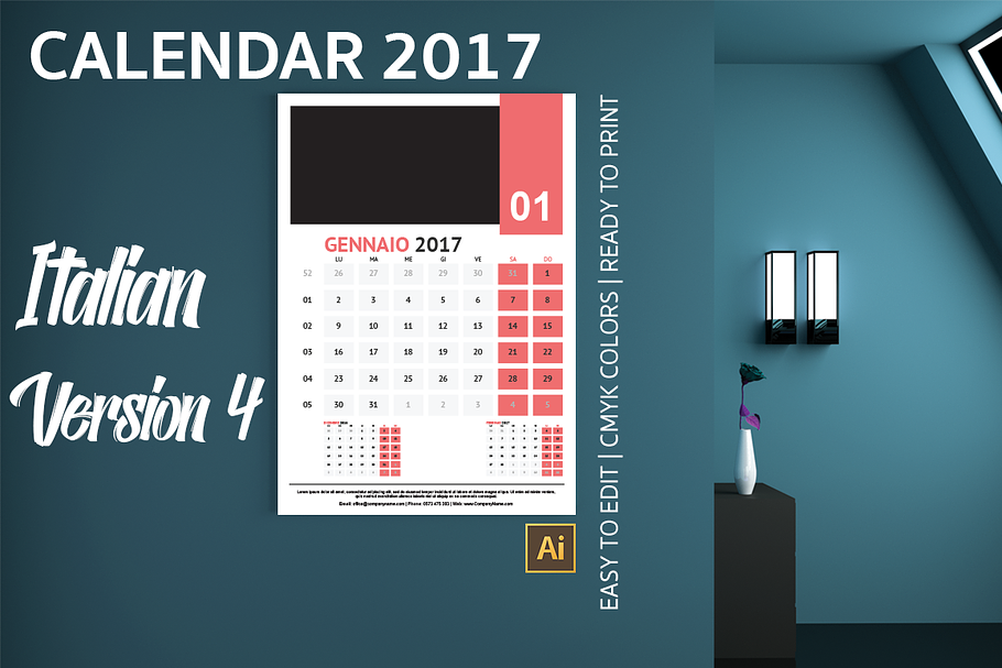 Italian Wall Calendar 2017 Version 4