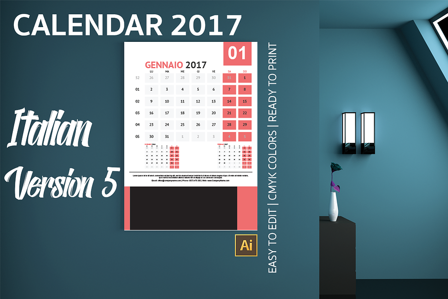 Italian Wall Calendar 2017 Version 5
