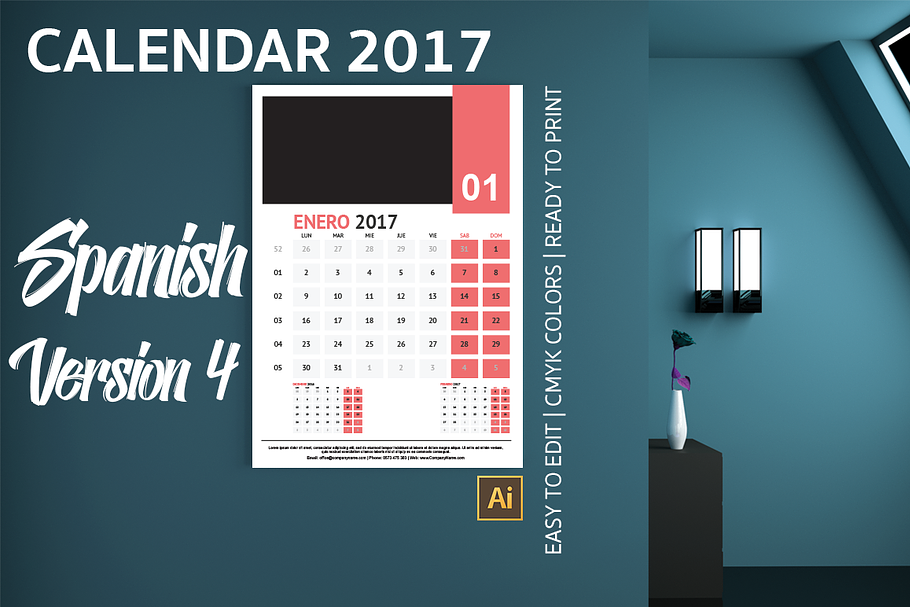 Spanish Wall Calendar 2017 Version 4