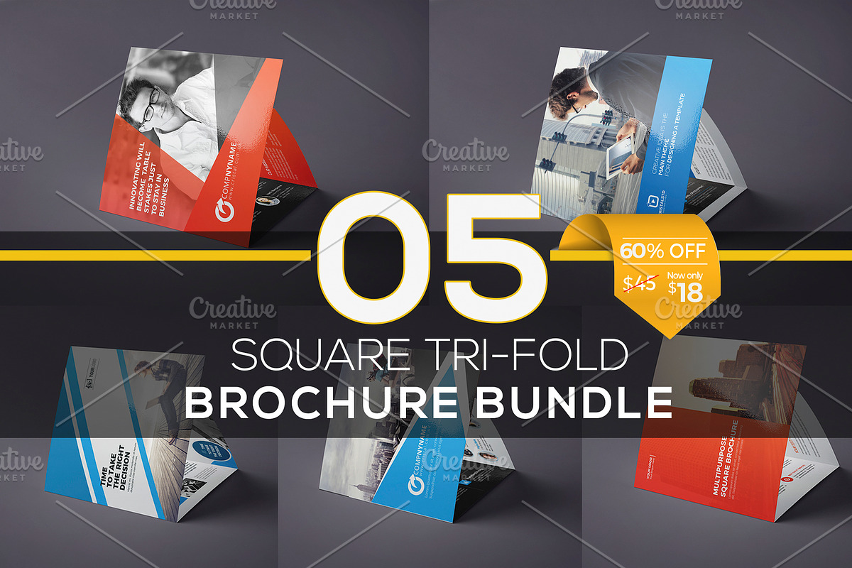 5 in 1 Square Tri-fold Brochure Set in Brochure Templates - product preview 8