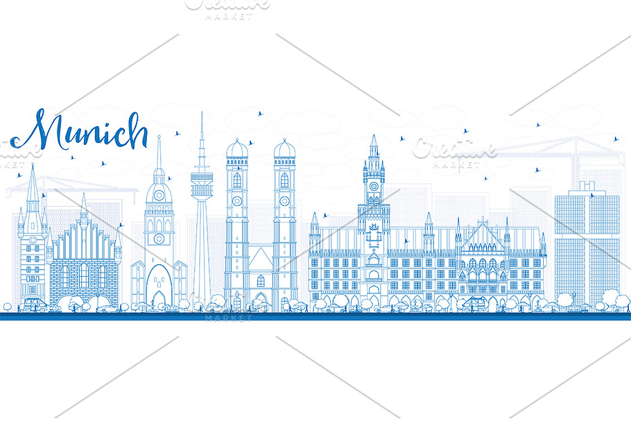 Outline Munich Skyline in Illustrations - product preview 8
